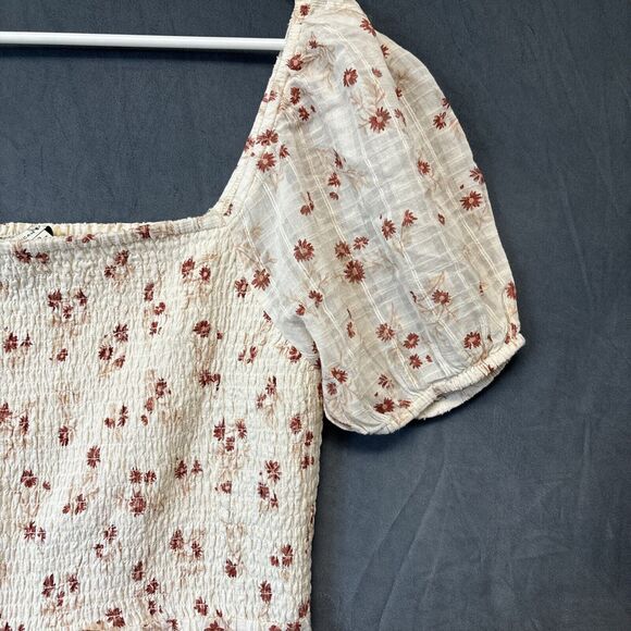 American Eagle Off Shoulder Top Y2K Large Ruffle Sleeve Crop Ruch Floral Boho - Picture 7 of 10